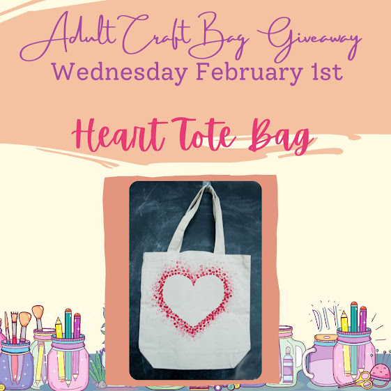 Adult take & make craft bag giveaway – February 1 Heart pattern tote bag