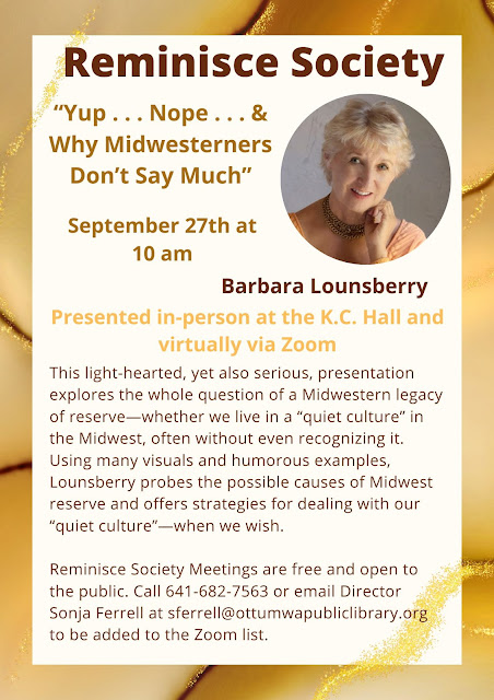 Reminisce Society meetings – Barbara Lounsberry