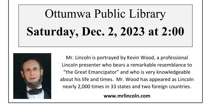 Abraham Lincoln to visit the Ottumwa Public Library