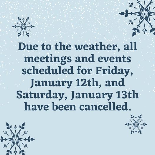 All Library Events Cancelled for Jan.12 & 13