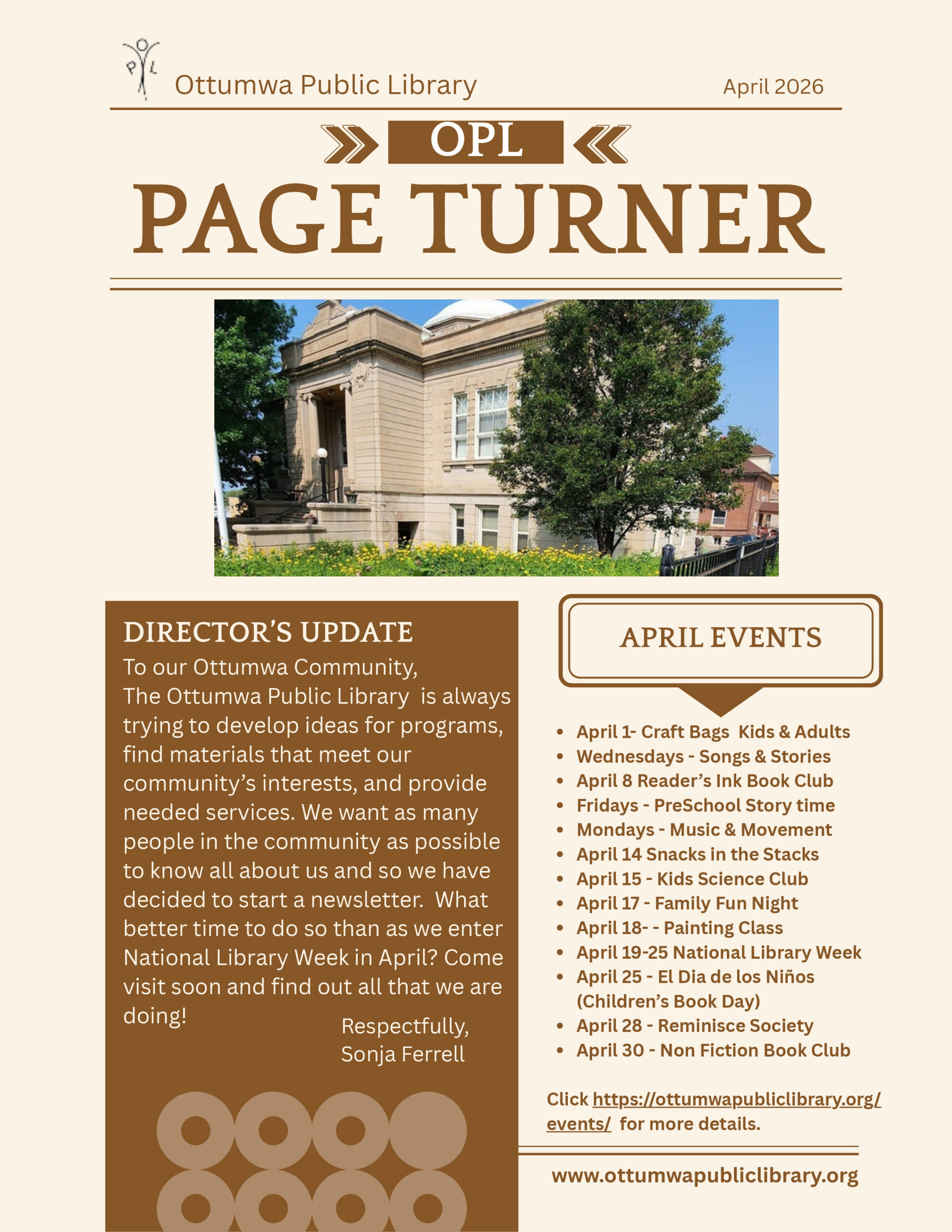 April Newsletter- OPL Page Turner