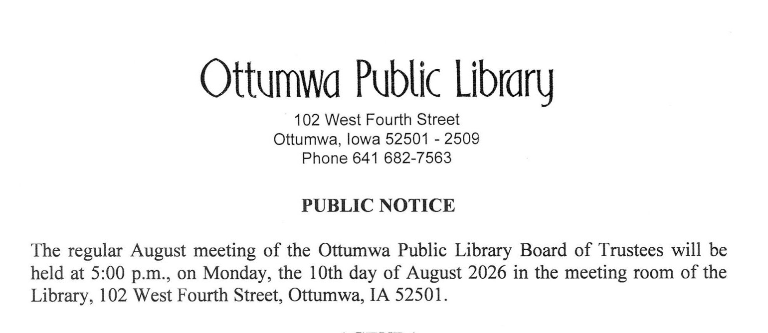 Ottumwa Public Library Board of Trustees August, 2026